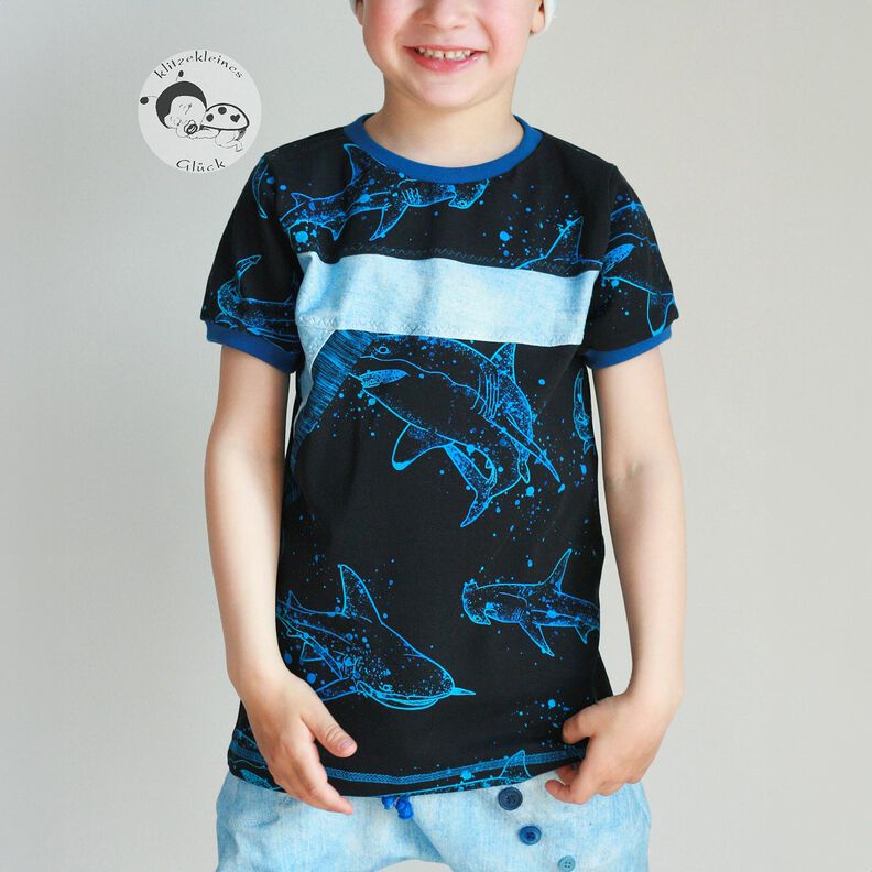 Cotton Jersey sharks | Glitzerpüppi – black/light turquoise,  image number 5
