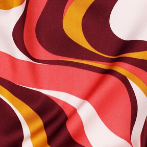 Sateen retro waves| Poppy Fabrics – burgundy/curry yellow, 