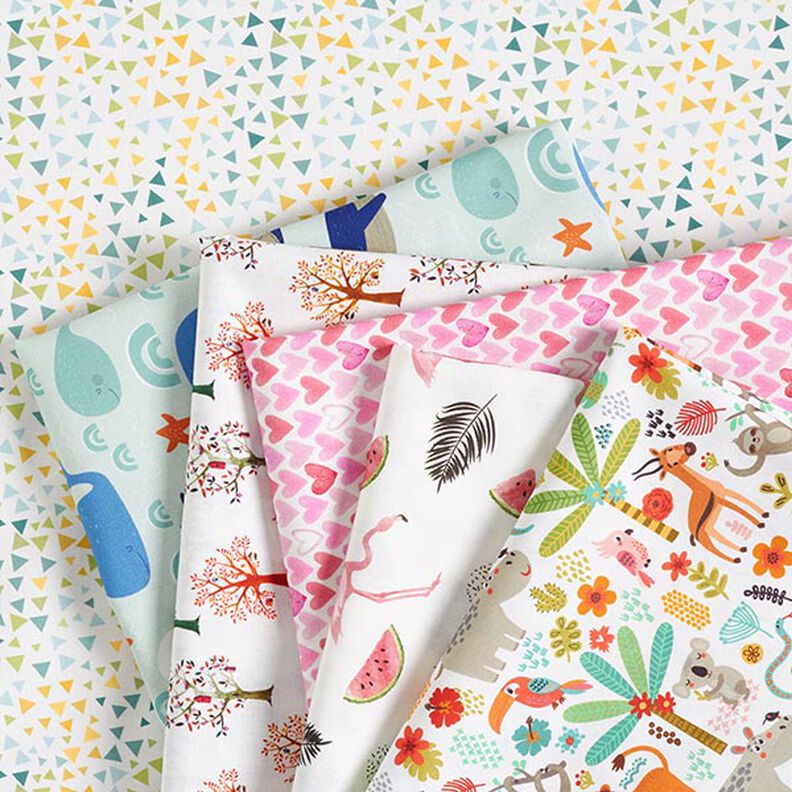Cotton poplin colourful triangles – white,  image number 5