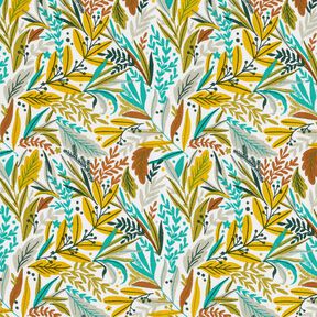 Cotton Cretonne fine leaves and branches – white/silk grey, 