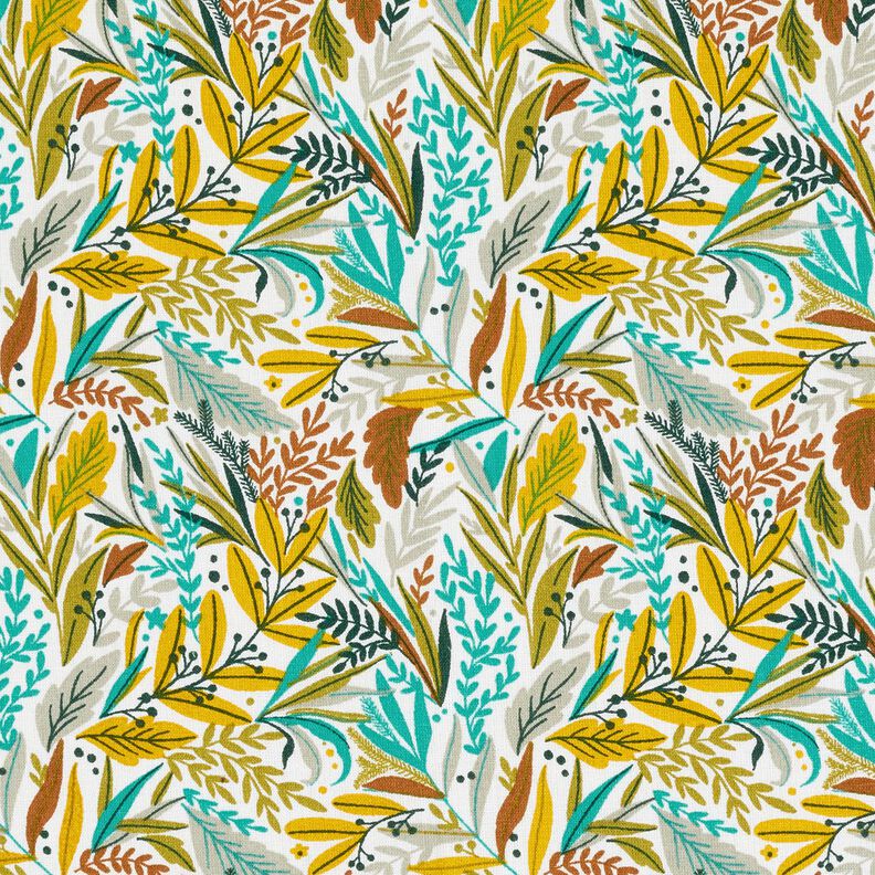 Cotton Cretonne fine leaves and branches – white/silk grey, image number 1