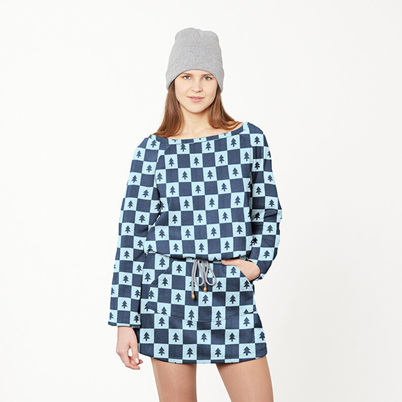 Fir Trees Soft Sweatshirt Fabric – navy blue/light blue,  image number 6