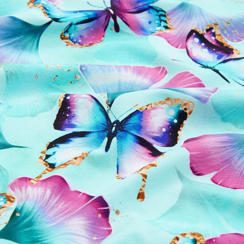 Cotton Jersey Ginkgo Butterflies | Glitzerpüppi  – ice blue,  image number 2