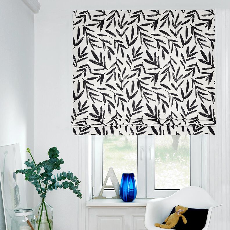Decor Fabric Half Panama minimalist leaves – black/ivory, image number 6