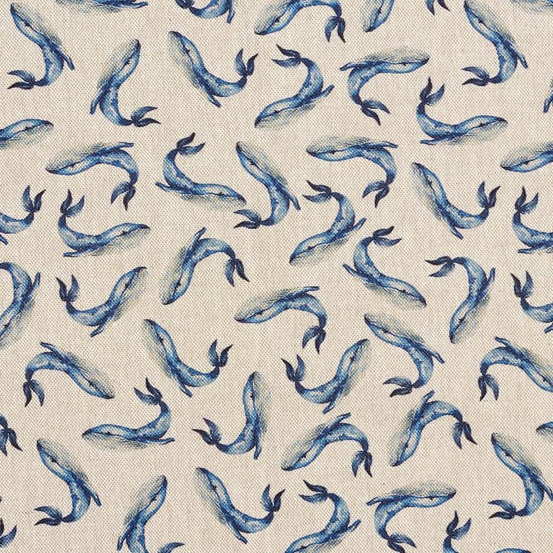 Decor Fabric Half Panama Whales &ndash; indigo/natural,  image number 1