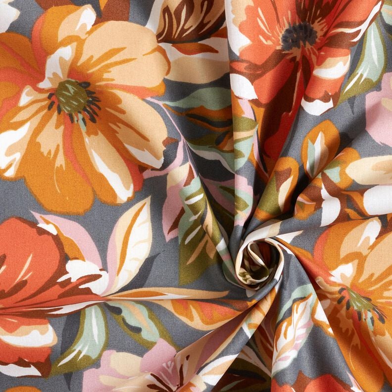 Coated Cotton stylish flowers &ndash; slate grey/ros&eacute;,  image number 3