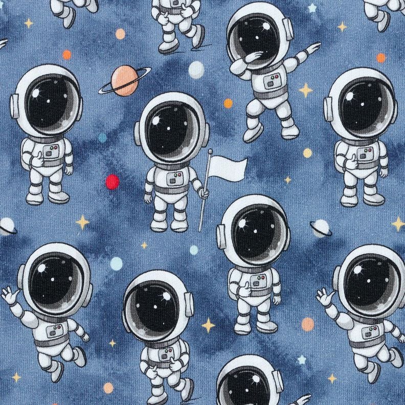 Brushed Sweatshirt Fabric cool astronauts Digital Print – blue grey,  image number 1