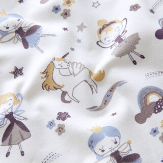 Cotton Jersey Fairy, unicorn and rainbow – white/denim blue, 