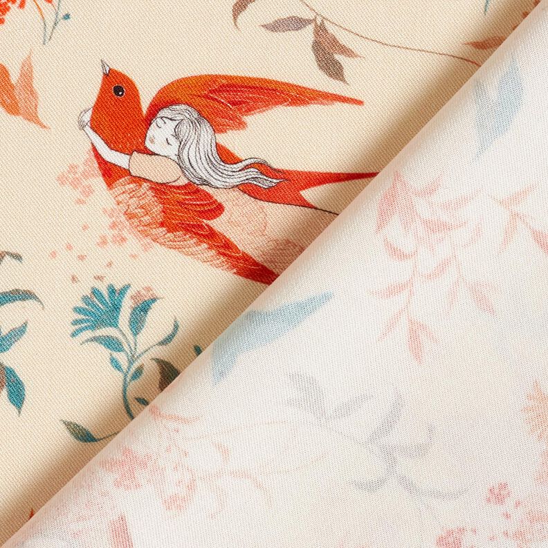LENZING™ ECOVERO™ viscose fabric birds and fairies | Katia Fabrics – cream/fire red, image number 4