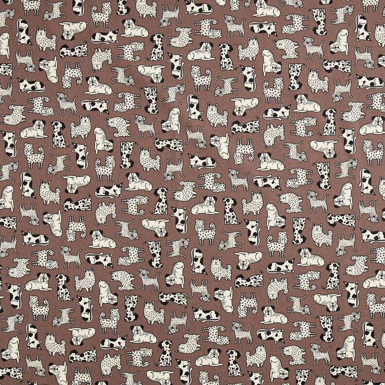 Decor Fabric Half Panama abstract dogs – dark brown/natural,  image number 1