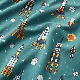 French Terry rockets and planets | by Poppy – light petrol, 