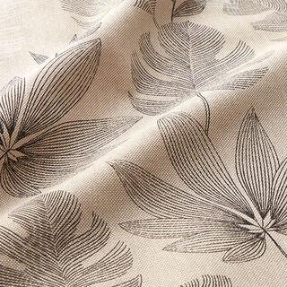 Decor Fabric Half Panama fine leaf drawing – black/natural, 
