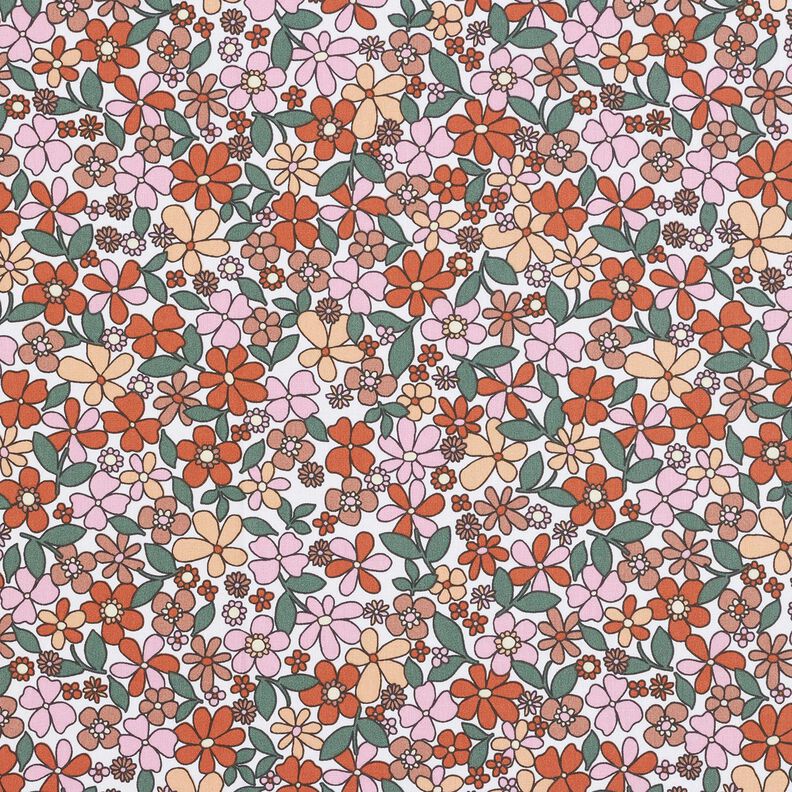 Cotton Cretonne small retro flowers – white/pink,  image number 1