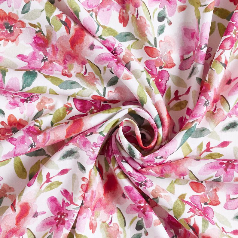 viscose fabric Watercolor spring flowers – white/pastel violet, image number 3