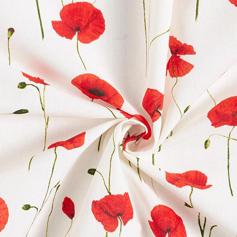 Decor Fabric Half Panama poppies – white/red,  image number 3