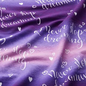 French Terry Never stop dreaming | Glitzerpüppi – lilac/aubergine, 