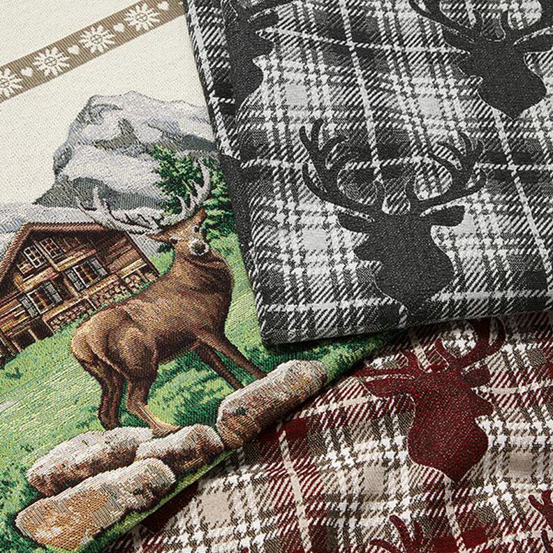 Decorative Panel Tapestry Fabric Deer and Mountain Hut – brown/green,  image number 5