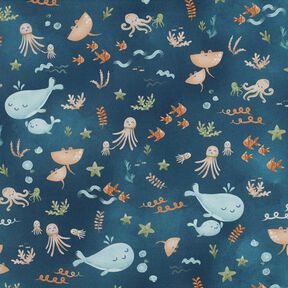 Cotton Poplin happy marine animals Digital Print | Poppy Fabrics – ocean blue, 