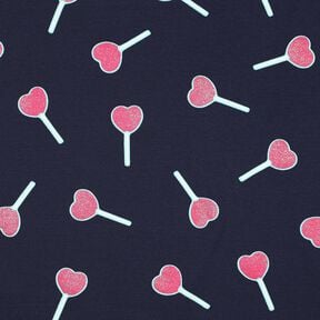 Cotton Jersey Glitter heart lollipops | Poppy Fabrics – midnight blue, 