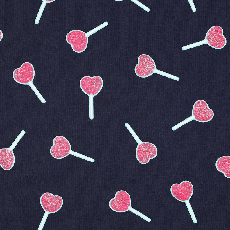 Cotton Jersey Glitter heart lollipops | Poppy Fabrics – midnight blue, image number 1