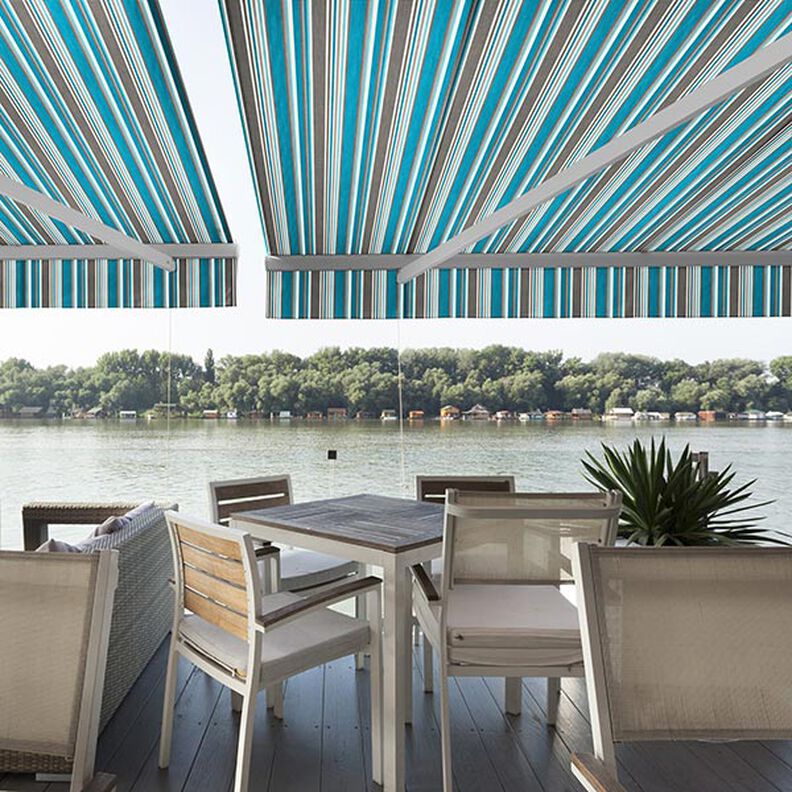 awning fabric Blurred Stripes – grey/turquoise,  image number 10