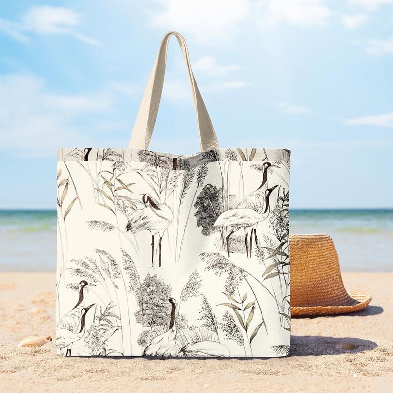 Decor Fabric Half Panama cranes &ndash; natural/black,  image number 7