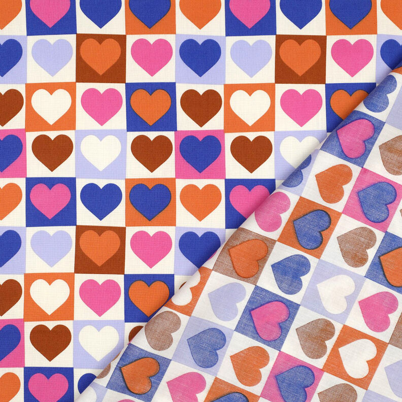Cotton Poplin Diamond hearts | Poppy Fabrics – ivory/royal blue,  image number 4