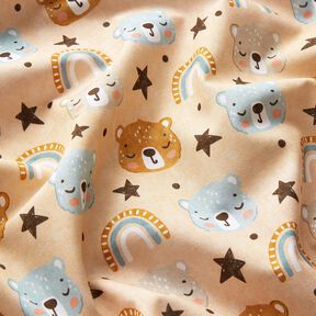 Cotton Poplin Bear heads and rainbows Digital Print – beige, 