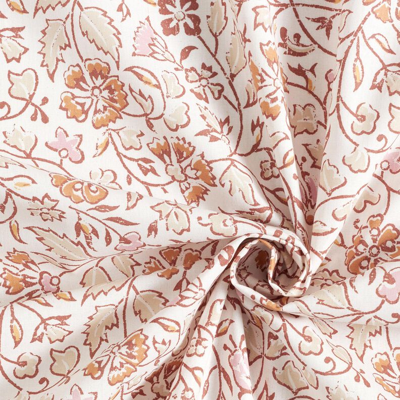Cotton Cretonne delicate floral pattern – white/cinnamon,  image number 3