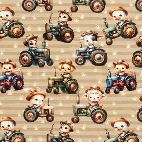 Cotton Jersey Tractor with animals Digital Print – anemone/almond, 