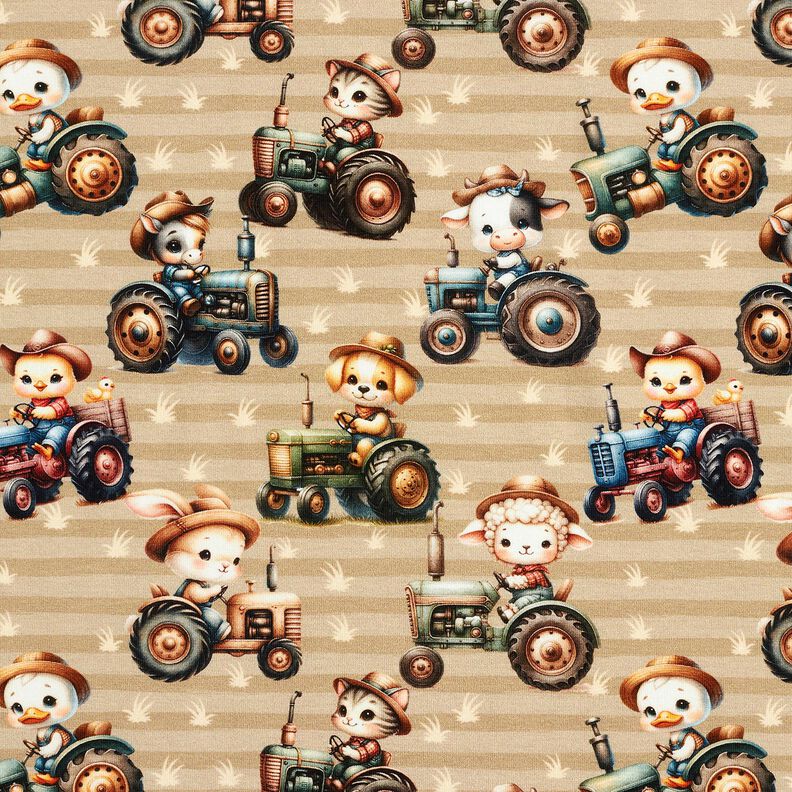 Cotton Jersey Tractor with animals Digital Print – anemone/almond, image number 1