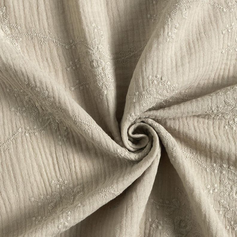 Double Gauze/Muslin Tone-on-tone floral tendril – silk grey,  image number 3