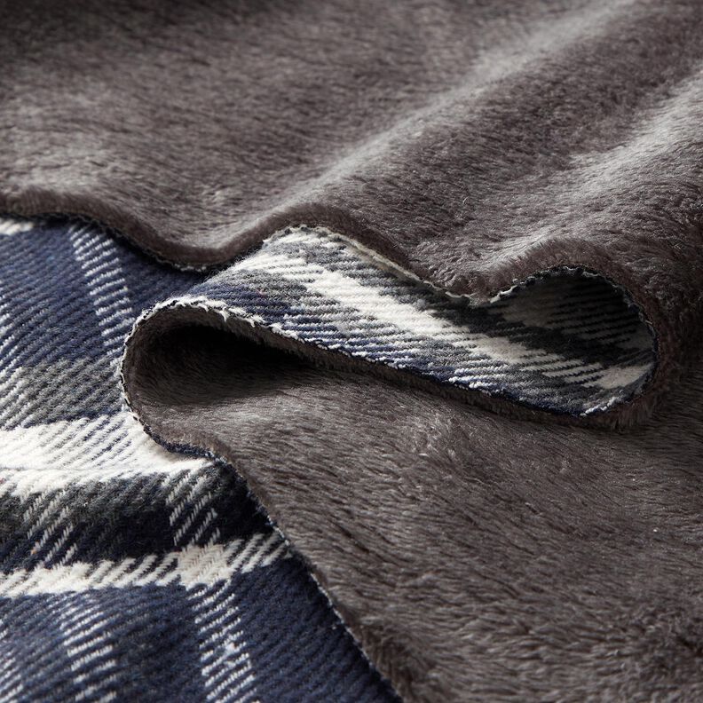 Coat fabric with checked fur backing – midnight blue/slate grey,  image number 5