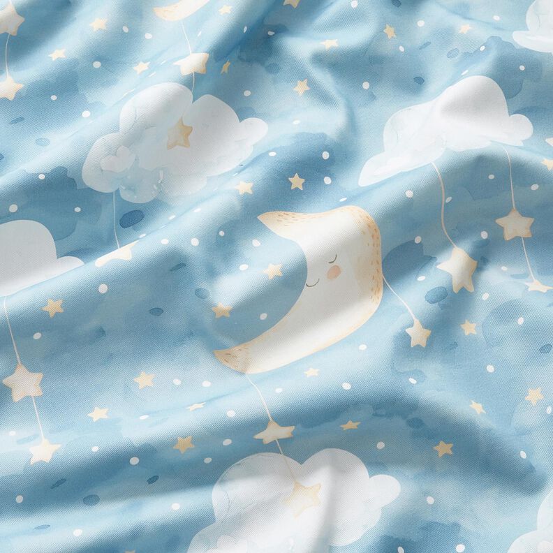 Decor Fabric Cotton Twill Moon and Stars Digital Print – light blue,  image number 2