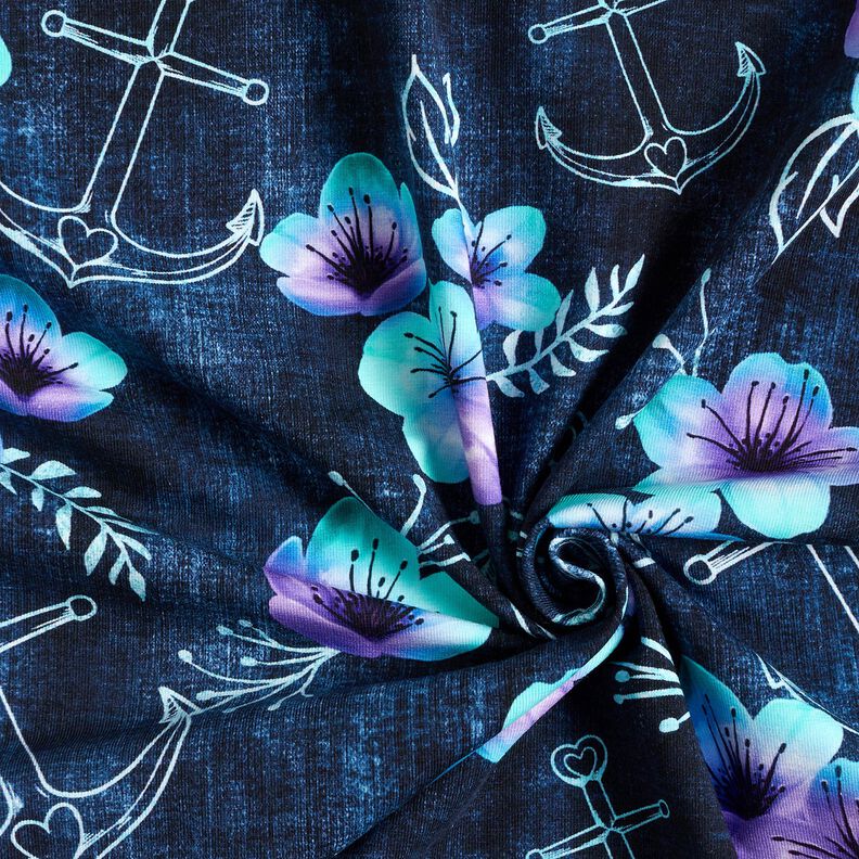 Cotton Jersey Maritime Blossoms | Glitzerpüppi  – midnight blue/ice blue,  image number 3