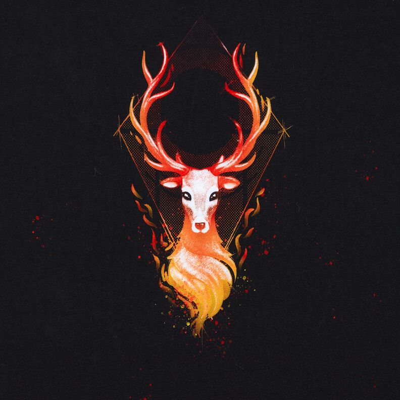 French terry Panel Fire stag | Glitzerpüppi – black/orange, image number 7