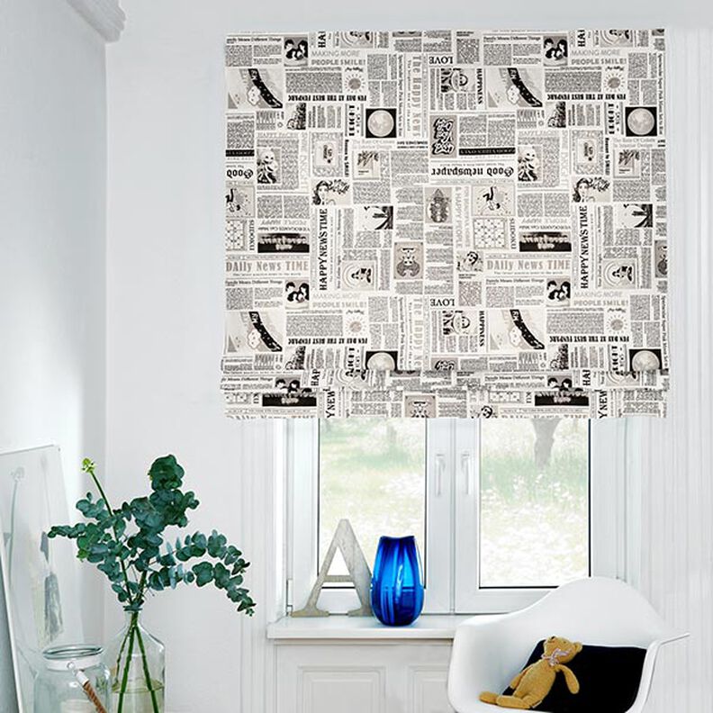 Decor Fabric Half Panama Retro newspaper – white/black,  image number 5