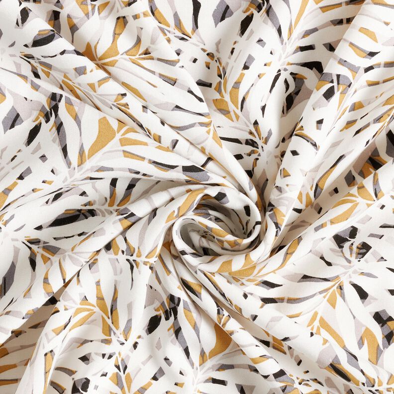 viscose fabric summer palm fronds – white/mustard,  image number 3
