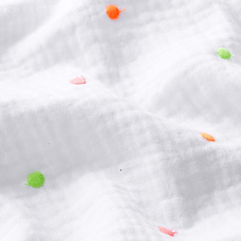 Double Gauze/Muslin embroidered neon dots – white,  image number 2