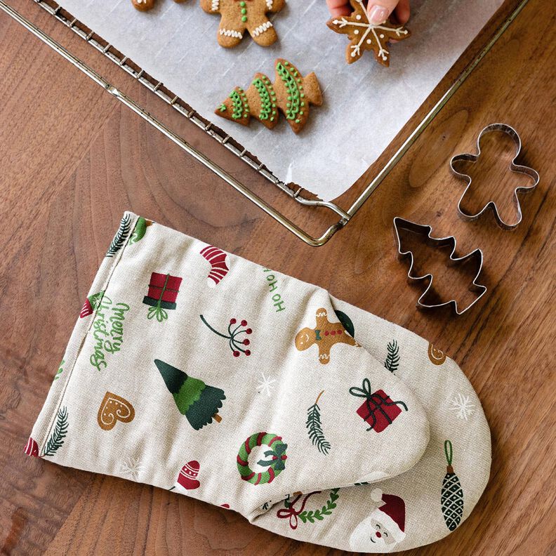 Decor Fabric Half Panama Christmas decoration mix – natural/red, image number 7
