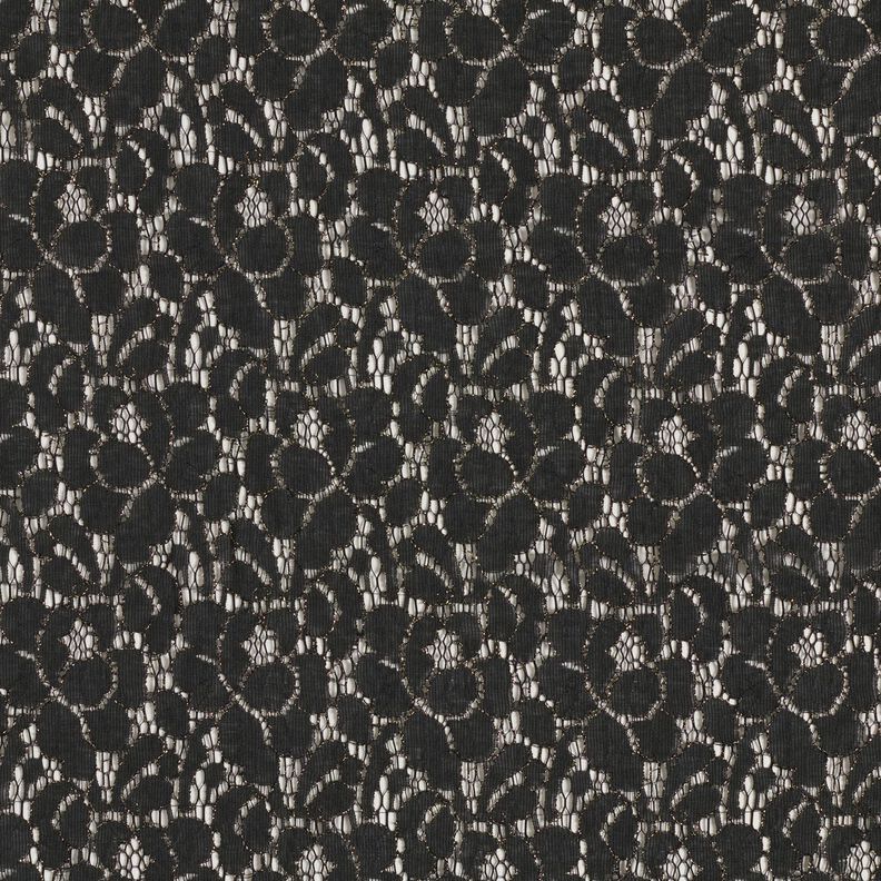 Lace fabric Lurex flowers – black/metallic gold,  image number 1
