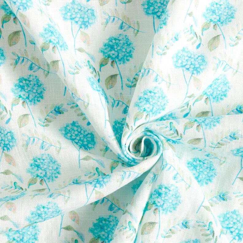 Delicate hydrangeas linen blend – ivory/light turquoise,  image number 3
