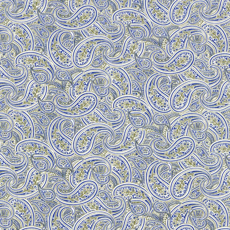 Shirting Fabric overlapping paisley – indigo/olive,  image number 1