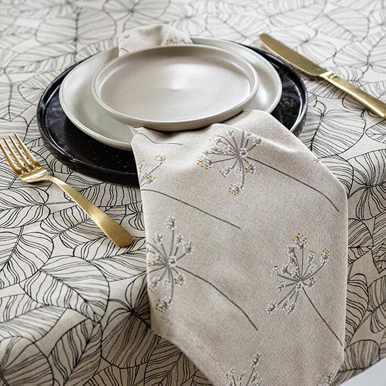 Decor Fabric Half Panama fine leaves – natural/black, image number 6