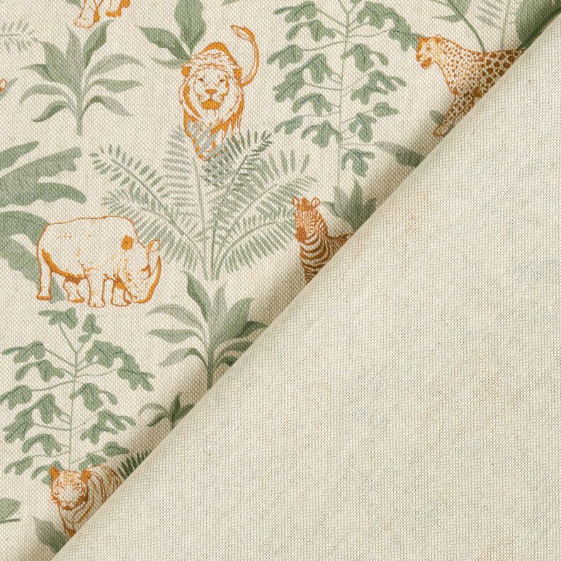Decor Fabric Half Panama jungle animals – natural/caramel,  image number 4