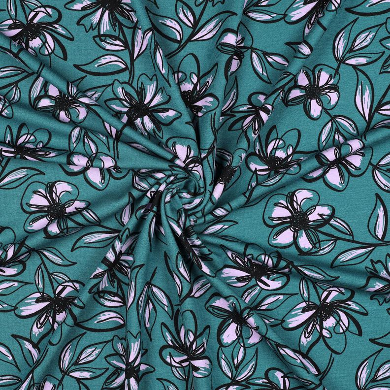 Ponte Roma Jersey Flowers – petrol/mauve,  image number 3