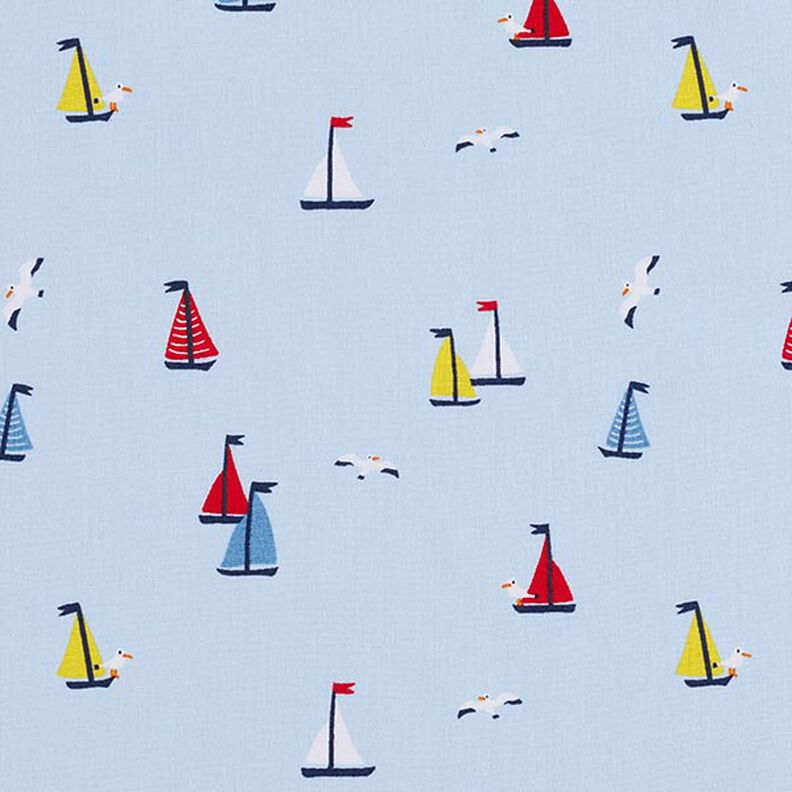 Cotton Poplin Sailboats and Seagulls – sky blue,  image number 1