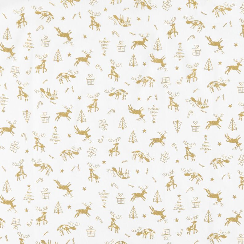 Cotton Cretonne Reindeer and stars – ivory/gold, image number 1