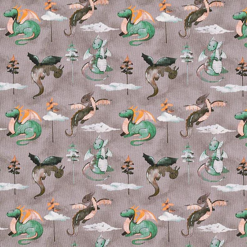 Cotton Jersey Watercolour dragons Digital Print – dark taupe,  image number 1