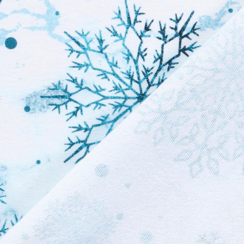 French terry Christmas snow crystals | Glitzerpüppi – sky blue/light petrol, image number 4